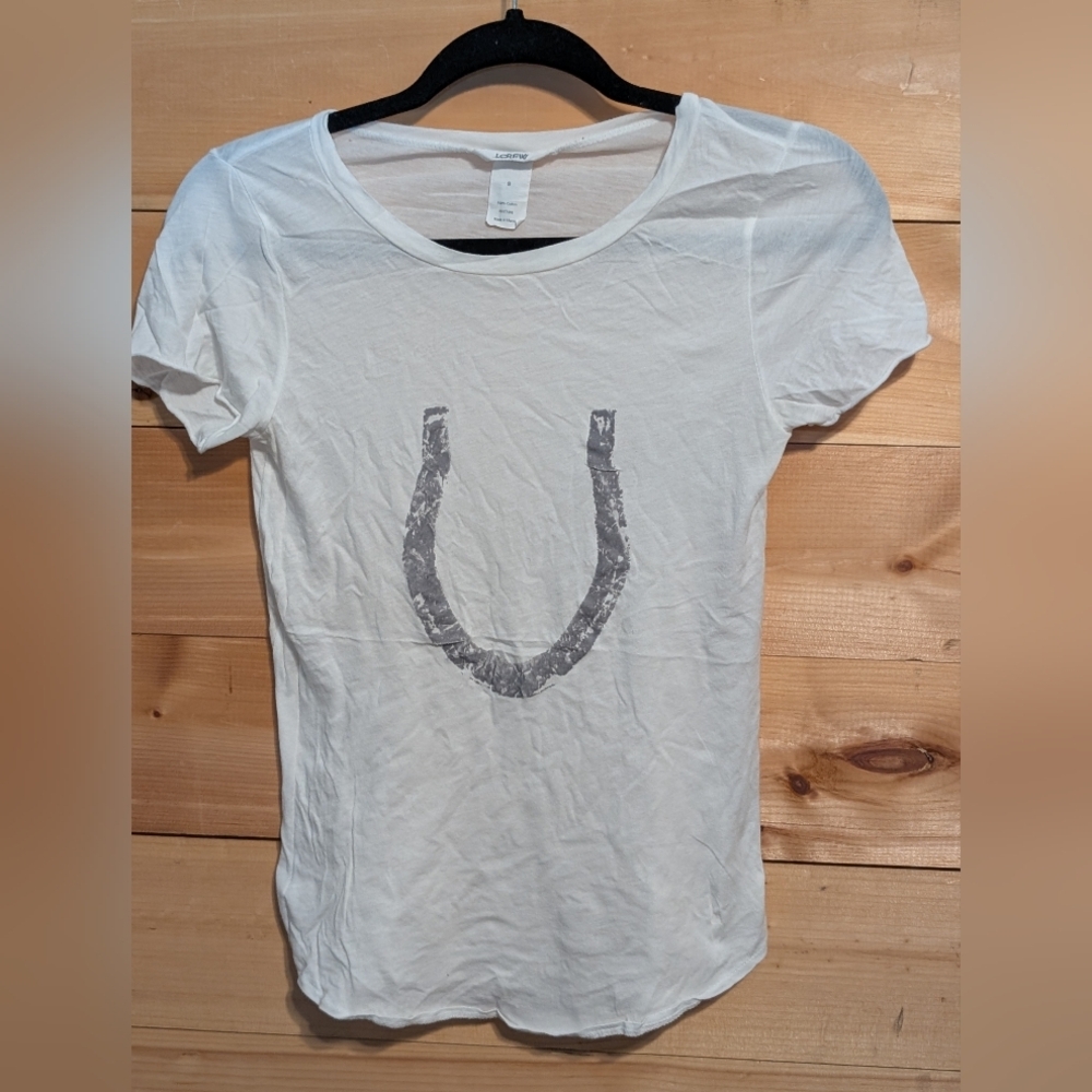 J. Crew White Tee with Gray Horseshoe Design..Small